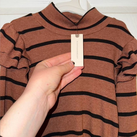 Anthropologie  T.La Ruffled Turtleneck Top size S NWT Black Motif Cottagecore - Picture 5 of 9